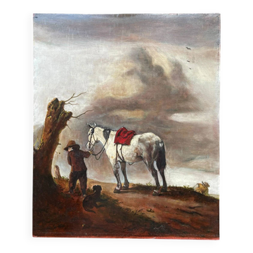 Reproduction par George Boellaard de la peinture à l'huile 'Cheval Gris' de Wouwermans.