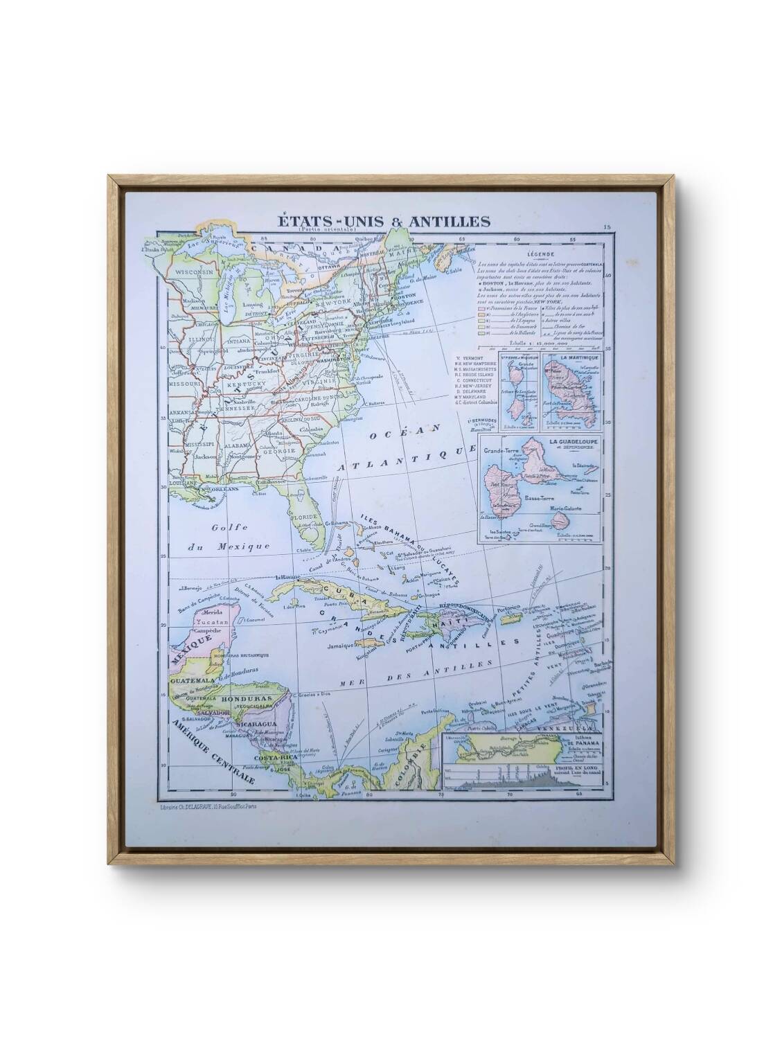 United States and West Indies, Vintage Map, 1895, Authentic.