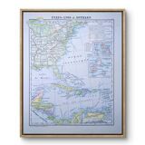 United States and West Indies, Vintage Map, 1895, Authentic.