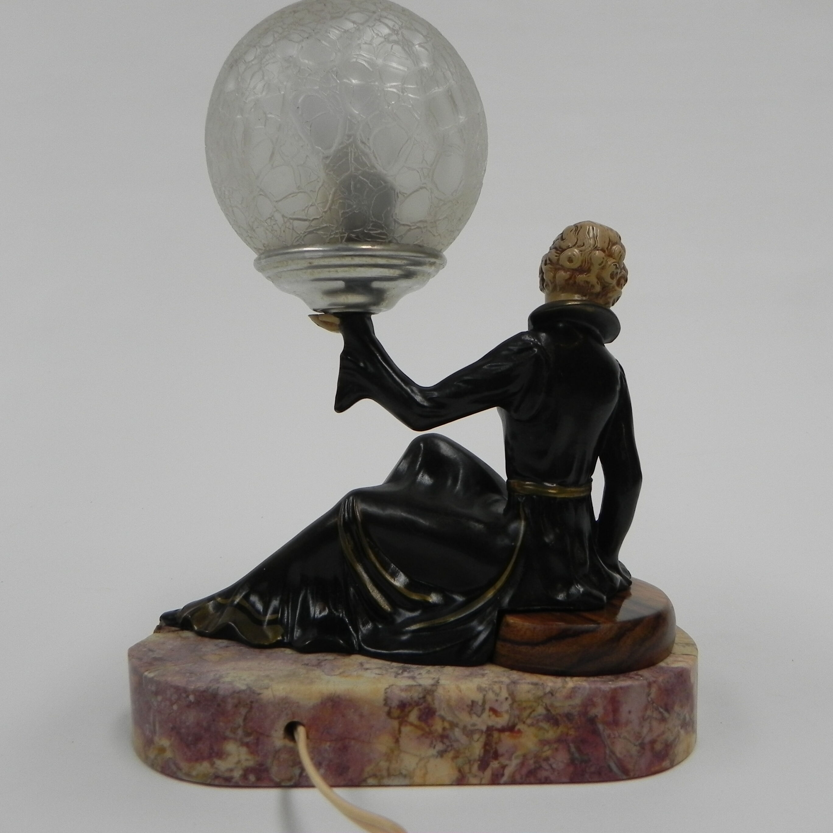 Art deco desk lamp sitting woman with globe