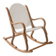 Handcrafted rocking chair in curved wood with a white seat.