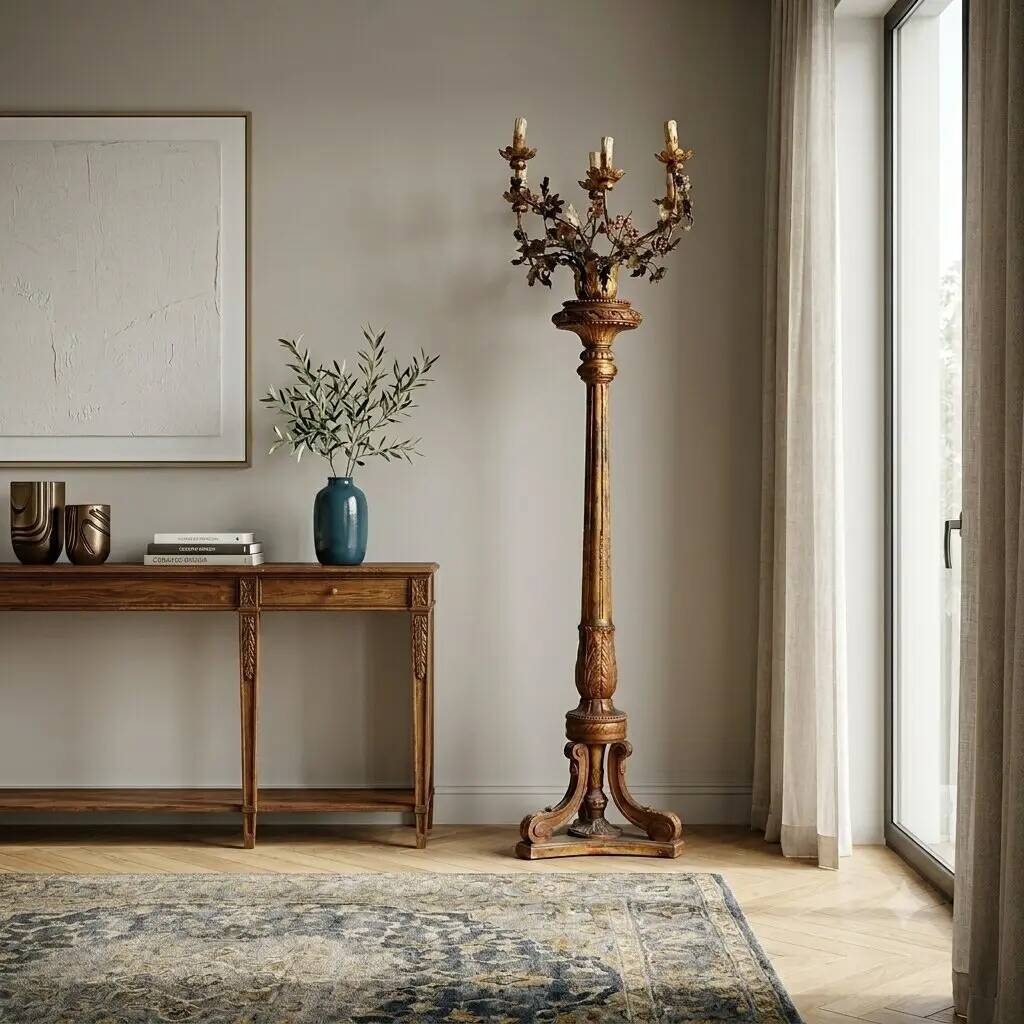 Antique neoclassical candelabrum in wood and iron, Italy, 19th century