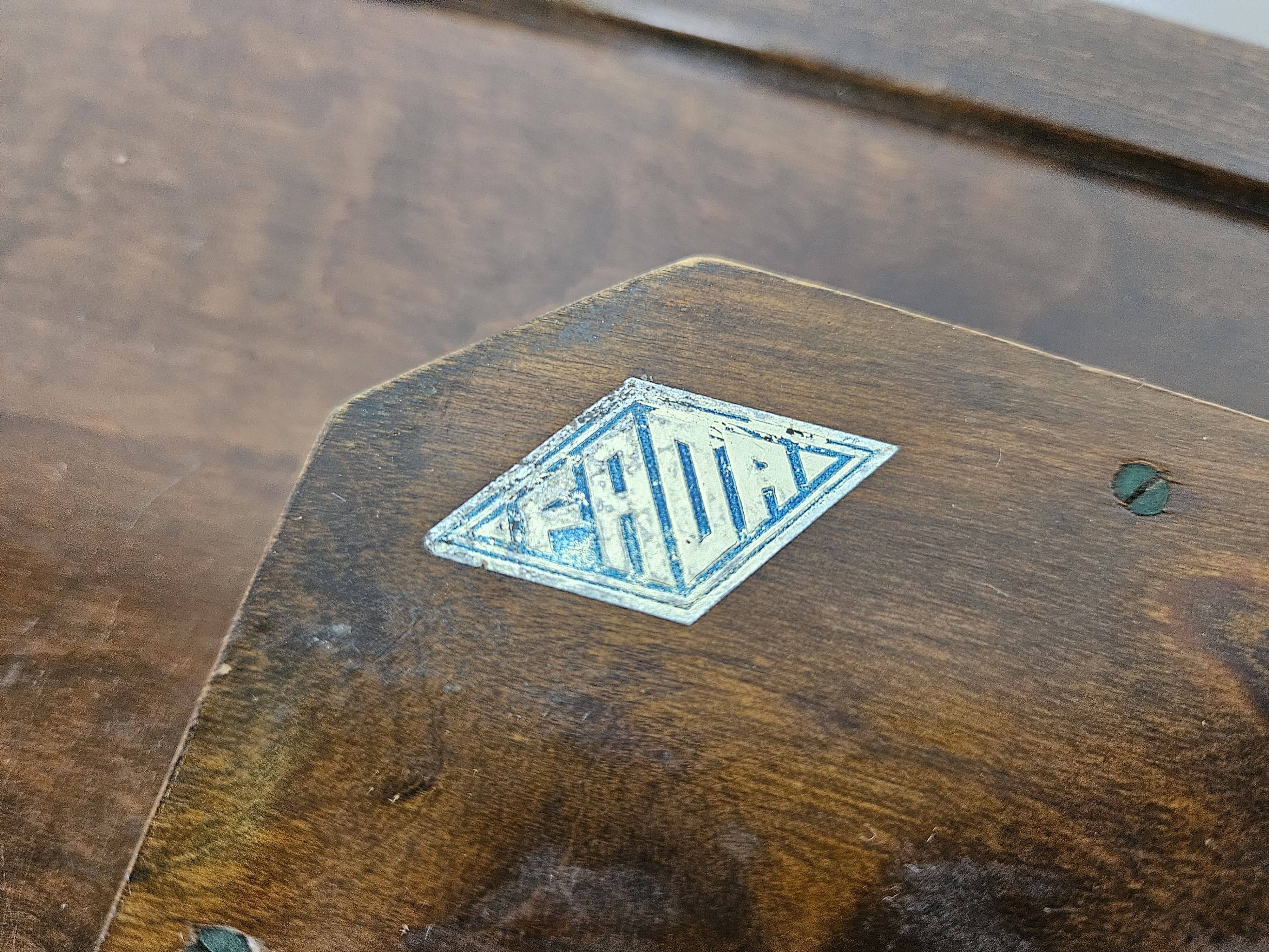 1930s art decò tray by fada in wood and metal