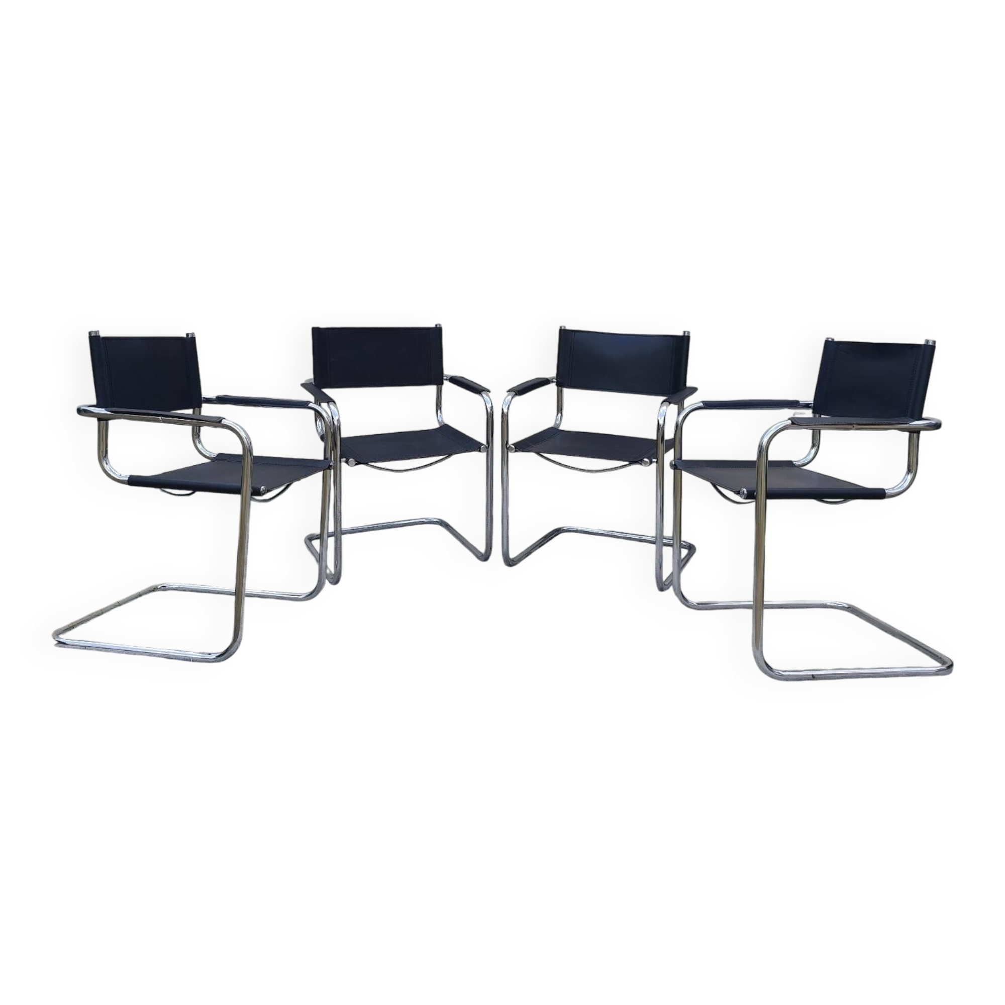 Set of 4 chrome tubular chairs