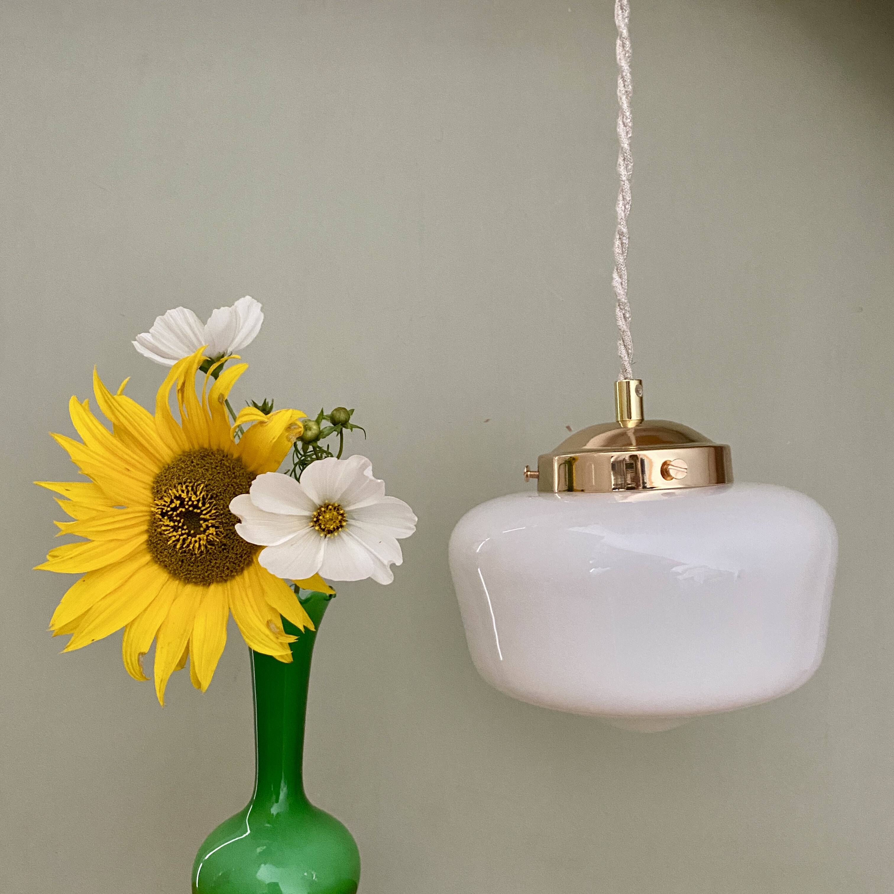Vintage globe pendant light in white opaline