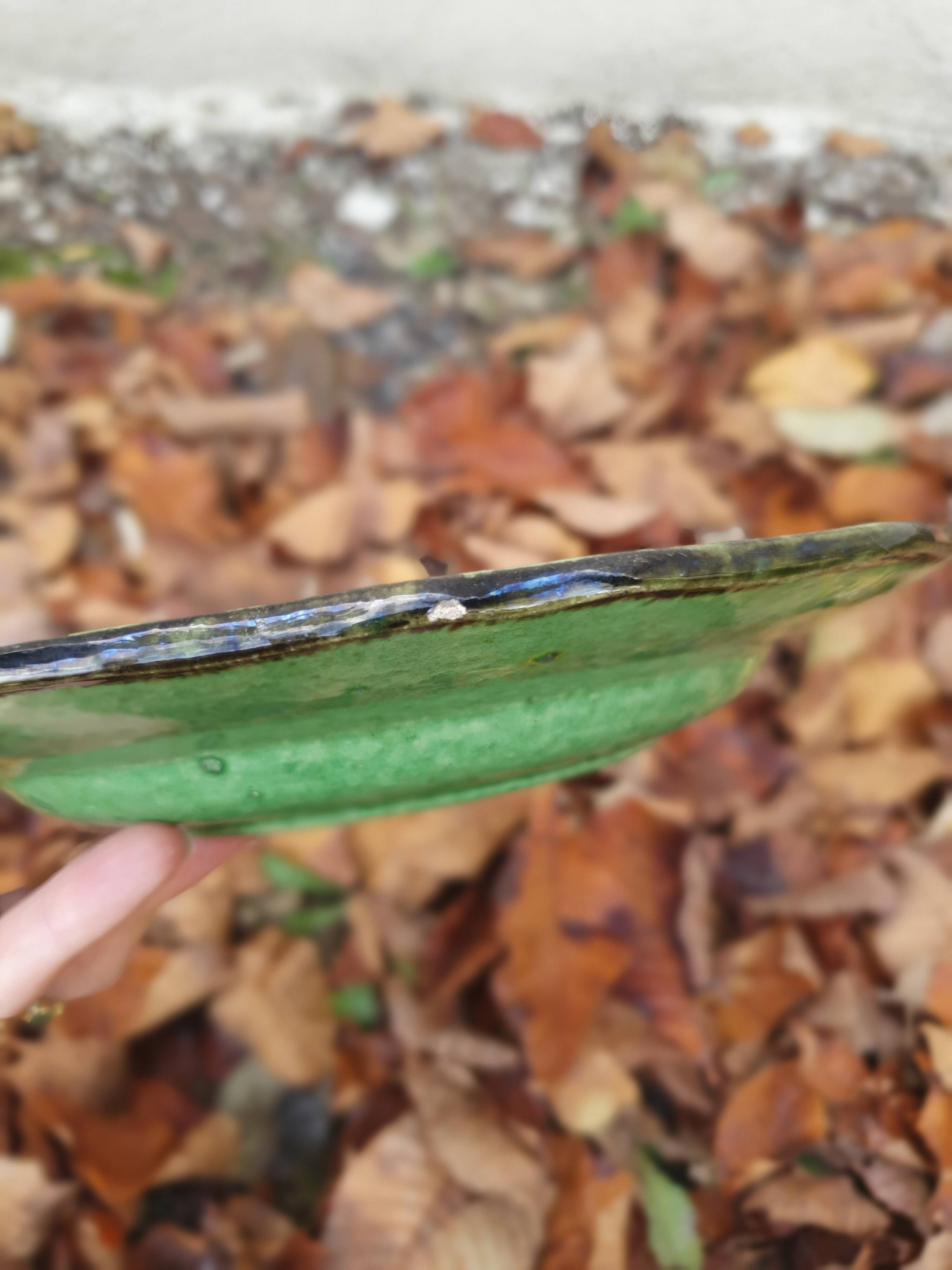 Hollow plate in green glazed clay Etienne Noël