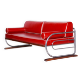 Bauhaus Red Tubular Chromed Steel Sofa by Robert Slezák, 1930s