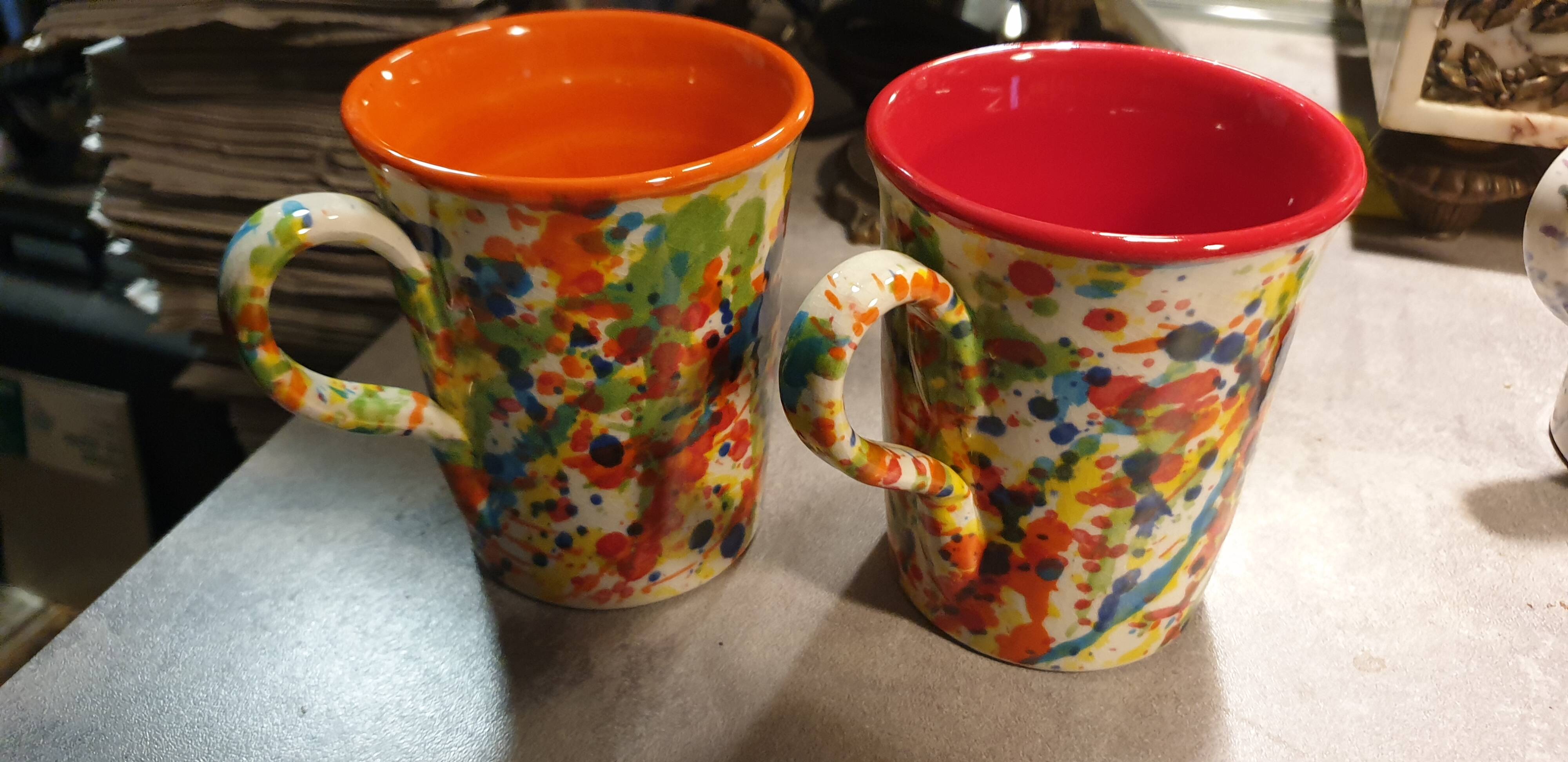 4 enameled ceramic mugs