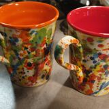4 enameled ceramic mugs