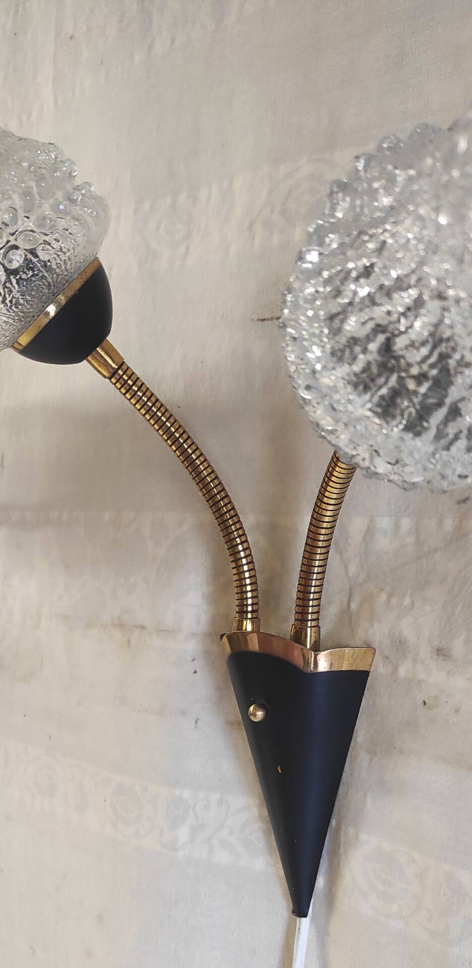 Articulated double light wall sconces in brass and glass - mid 20th century.