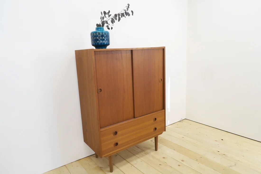 High teak cabinet with sliding doors, 1960s