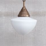 Opaline and Brass Mid-Century Glass Pendant Light