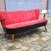 Scandinavian cocktail bi color red couch, 50s 60s
