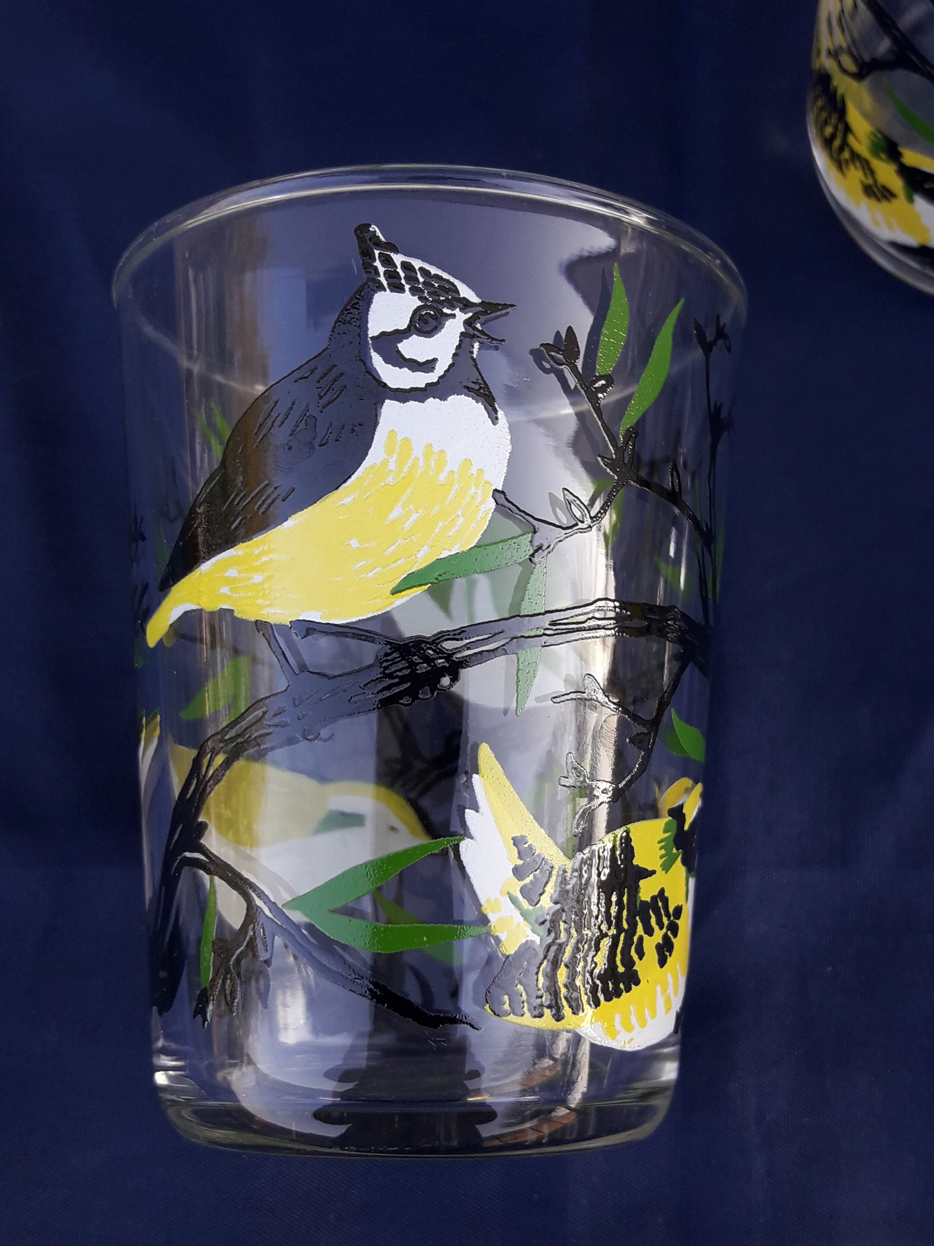 6 glasses old bird motif H 8 cm