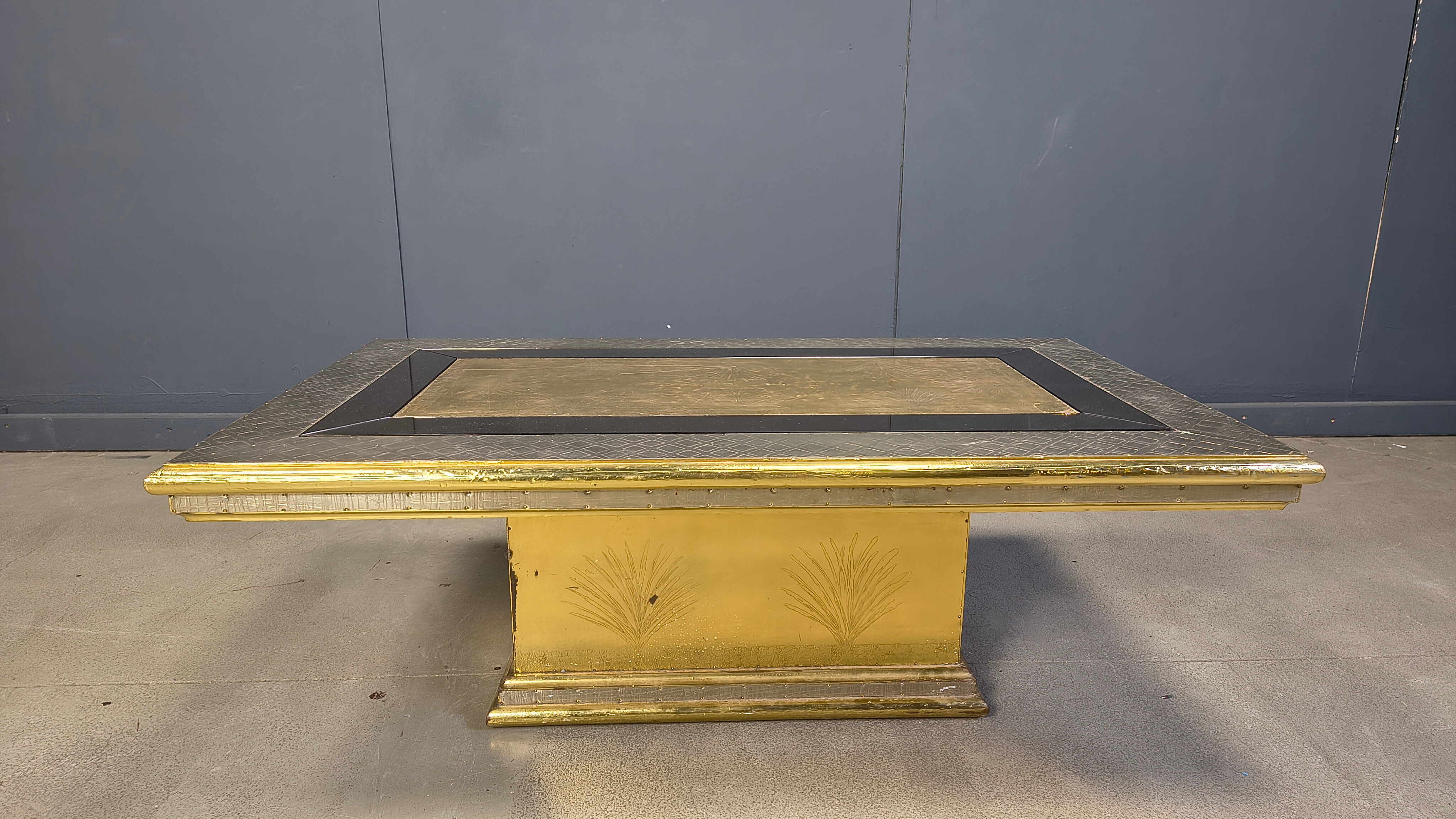 Gony Nava etched brass coffee table, 1970s