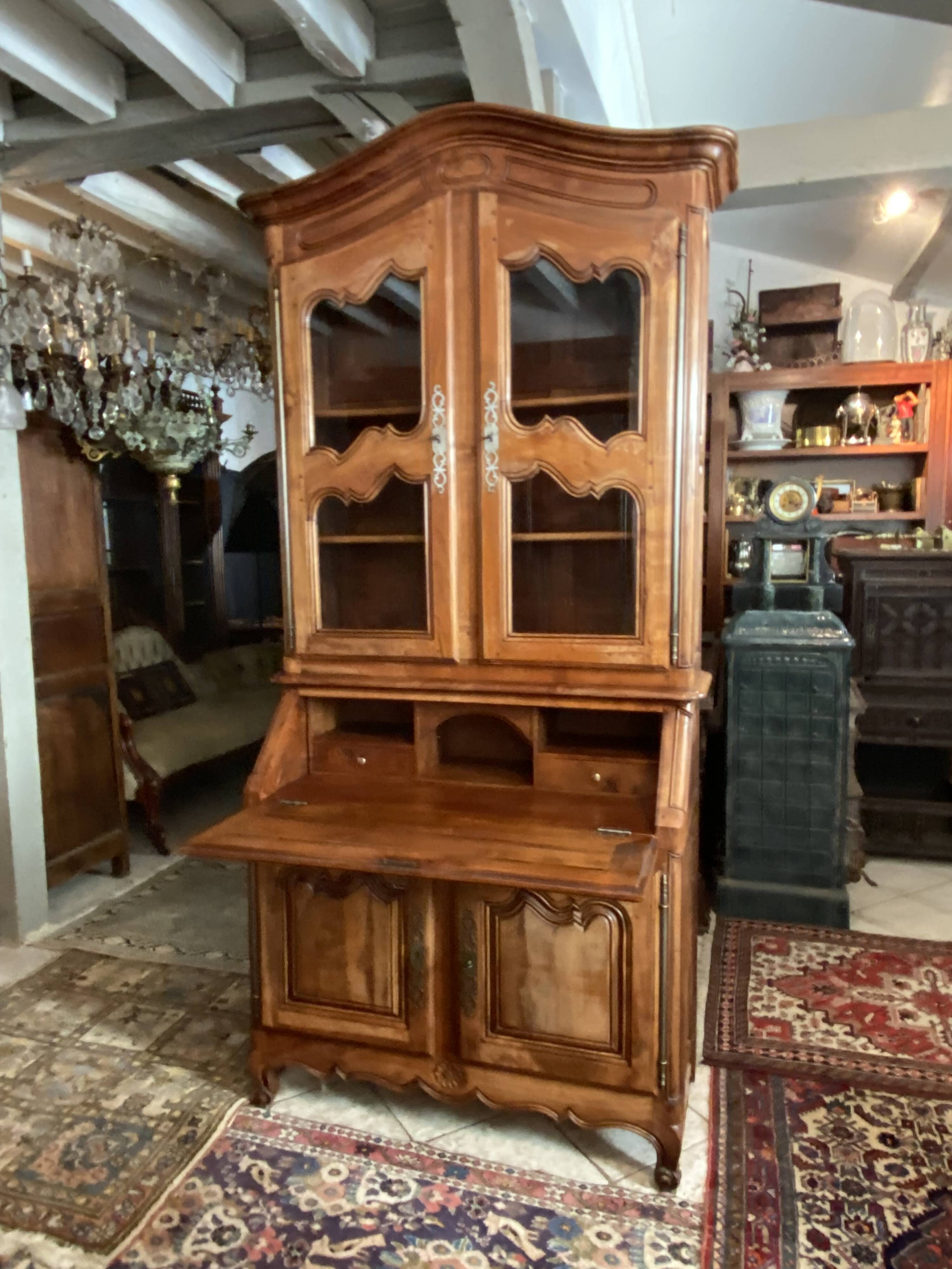 Large writing desk library in solid walnut Louis XV style.