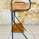 Vintage oak bedside table with black metal legs circa 50s/60s