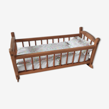 Dejou wooden rocking doll cradle bed, liberty whiltshire bedding