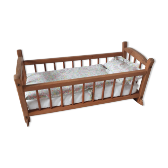 Dejou wooden rocking doll cradle bed, liberty whiltshire bedding