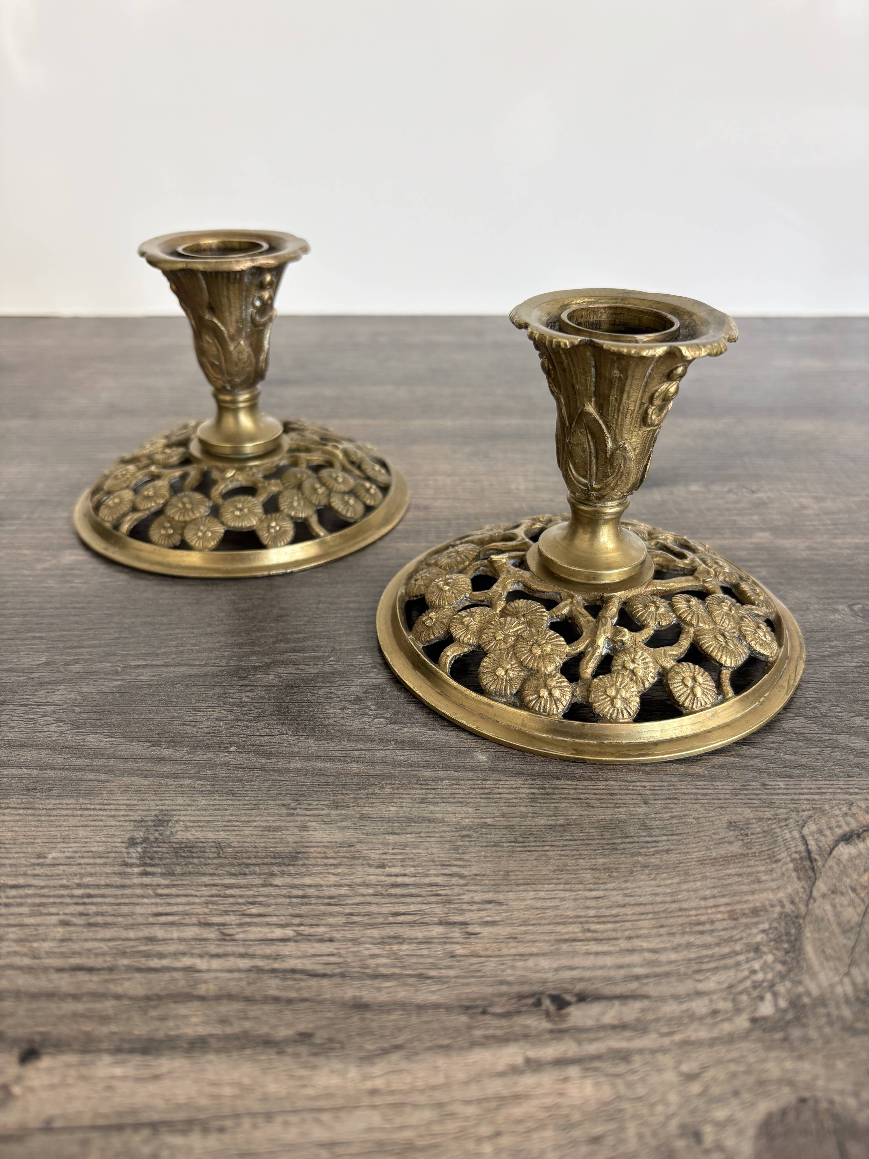 Pair of Art Nouveau Gilded Bronze Candle Holders
