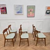 Set of 6 green fabric chairs