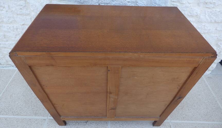 Art Deco chest of drawers with 3 drawers, brass flower handle, solid wood - Very beautiful