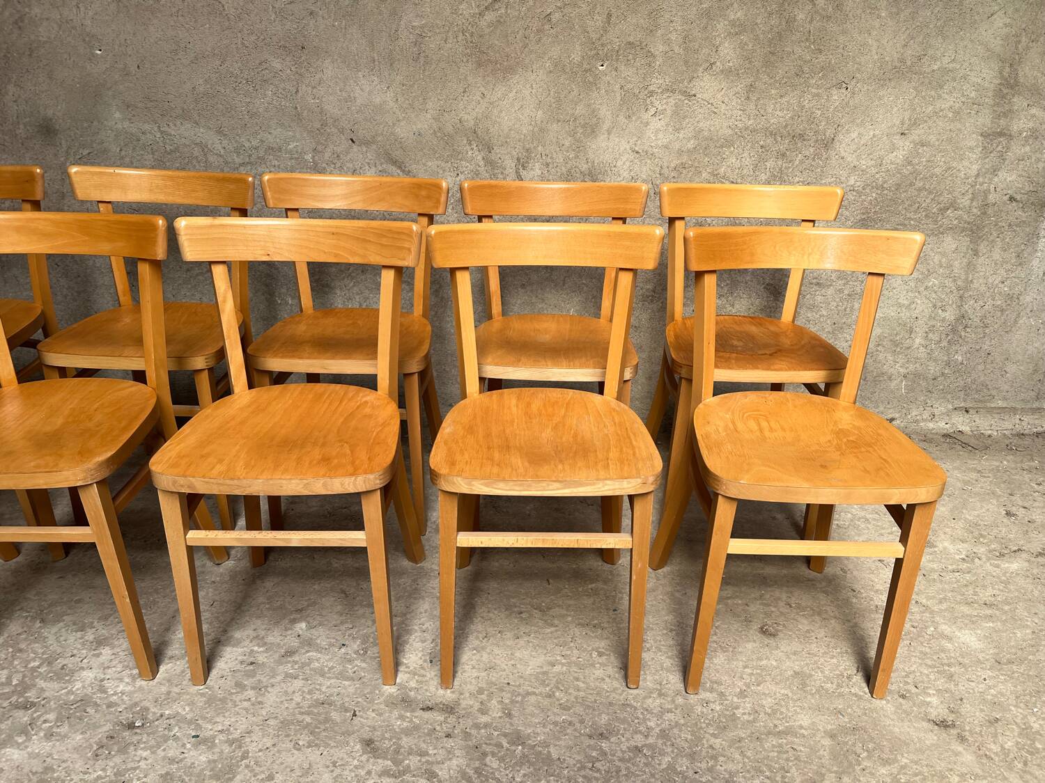13 vintage wooden bistro chairs 1950 1960