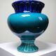 Turquoise & cobalt blue glazed earthenware vase/cache-pot by D. Dinis, 1960s-80s.