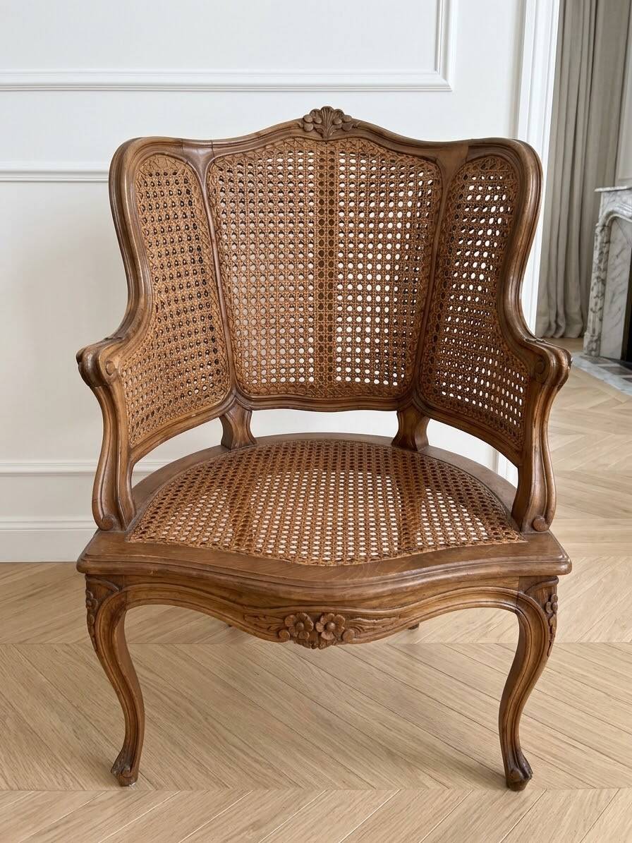Pair of Louis XV armchairs in wood and caning