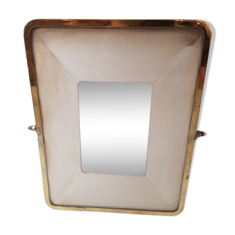 Miroir lumineux, cadre laiton doré et chromé, années 30 - 30x36cm