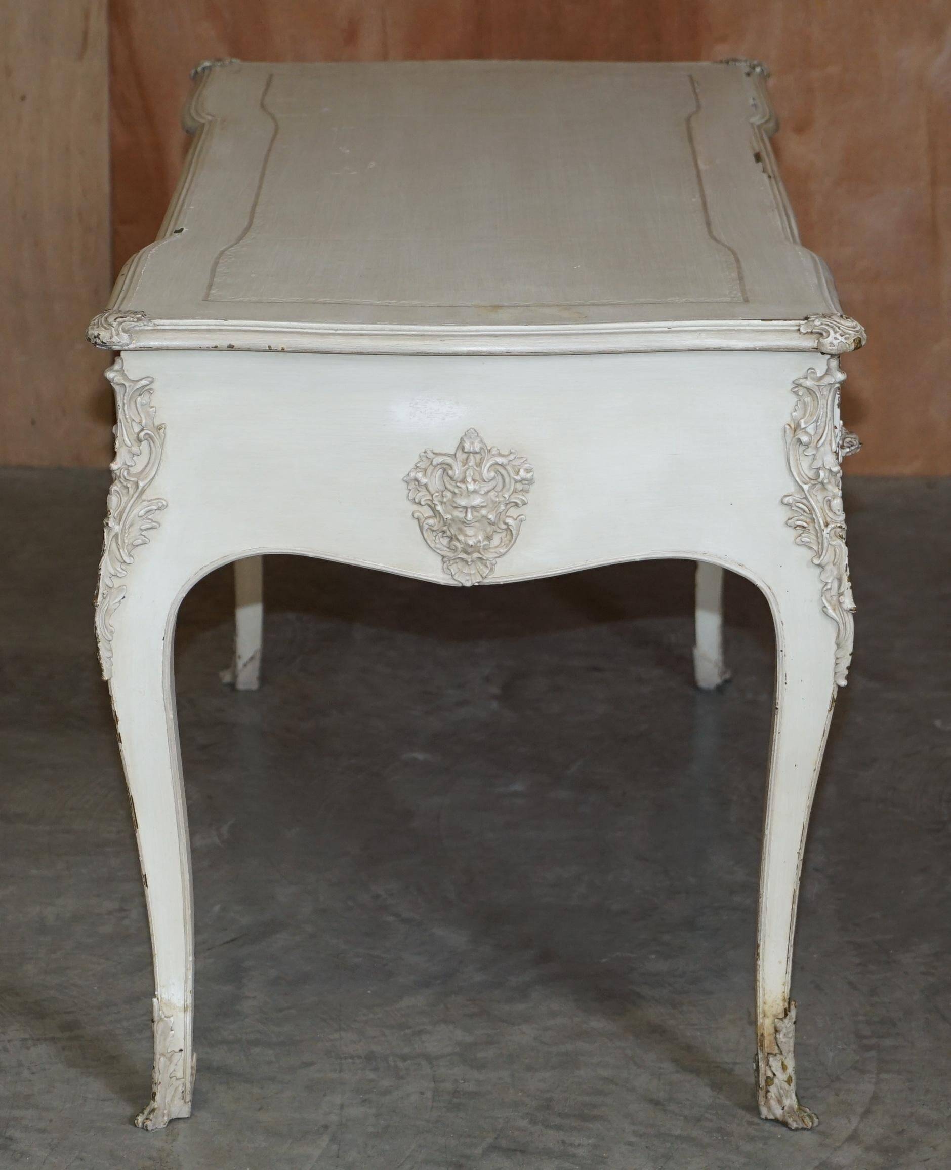 Antique Louis XV style flat desk painted with stool.
