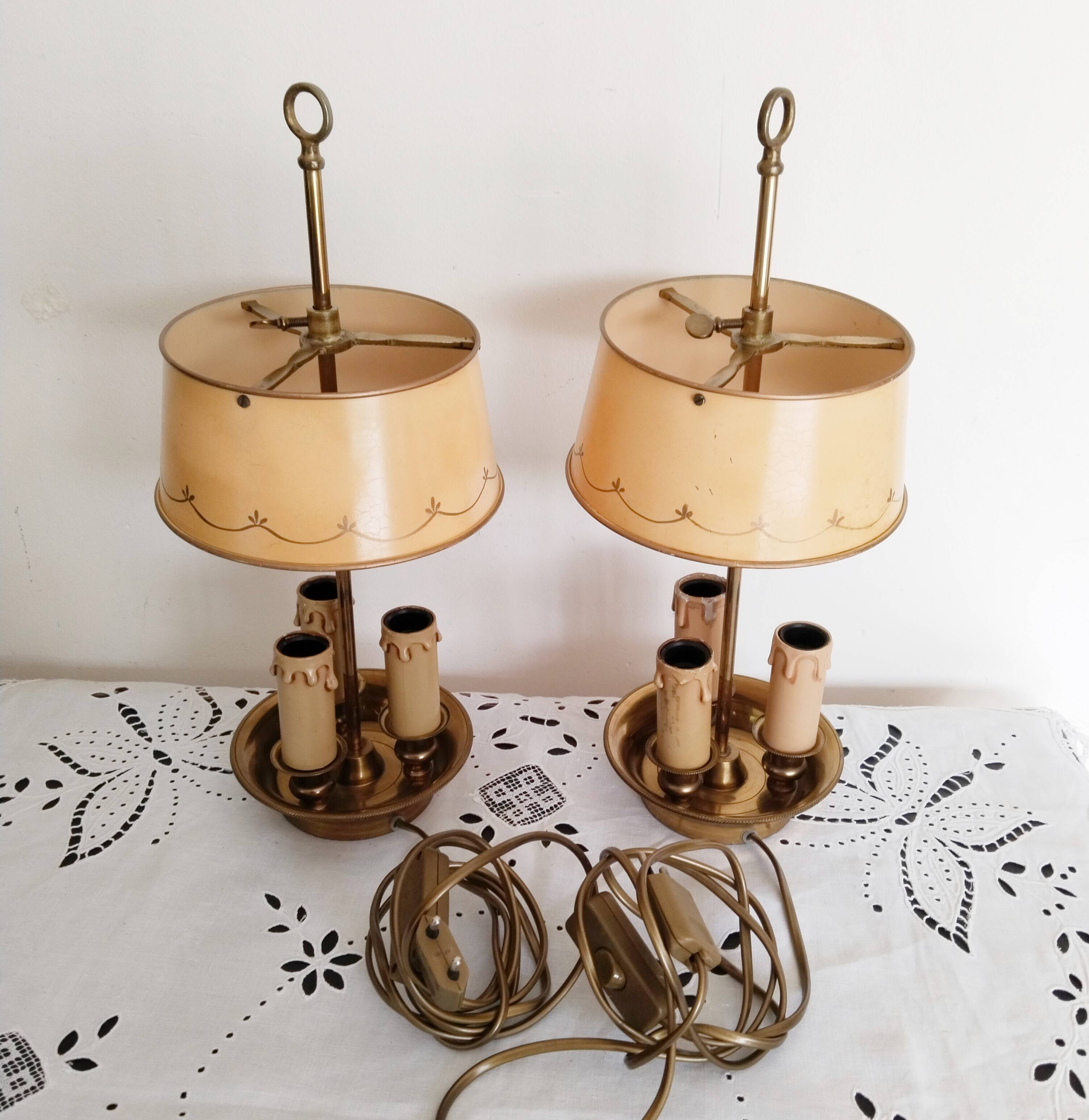 Paire de lampes bouillottes Empire en laiton doré , lampe de chevet , lampe de bureau