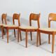 Niels Koefoed pour Hornslet, 4 chaises/chaises de salle à manger, modèle '177', teck, années 1960, Danemark.