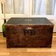 Old wooden trunk chest, vintage flat top