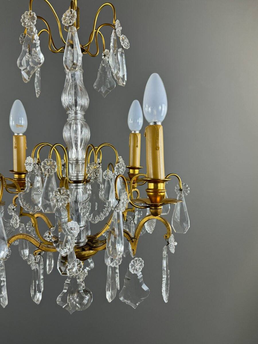 Lustre en cristal et bronze doré, début XXe siècle