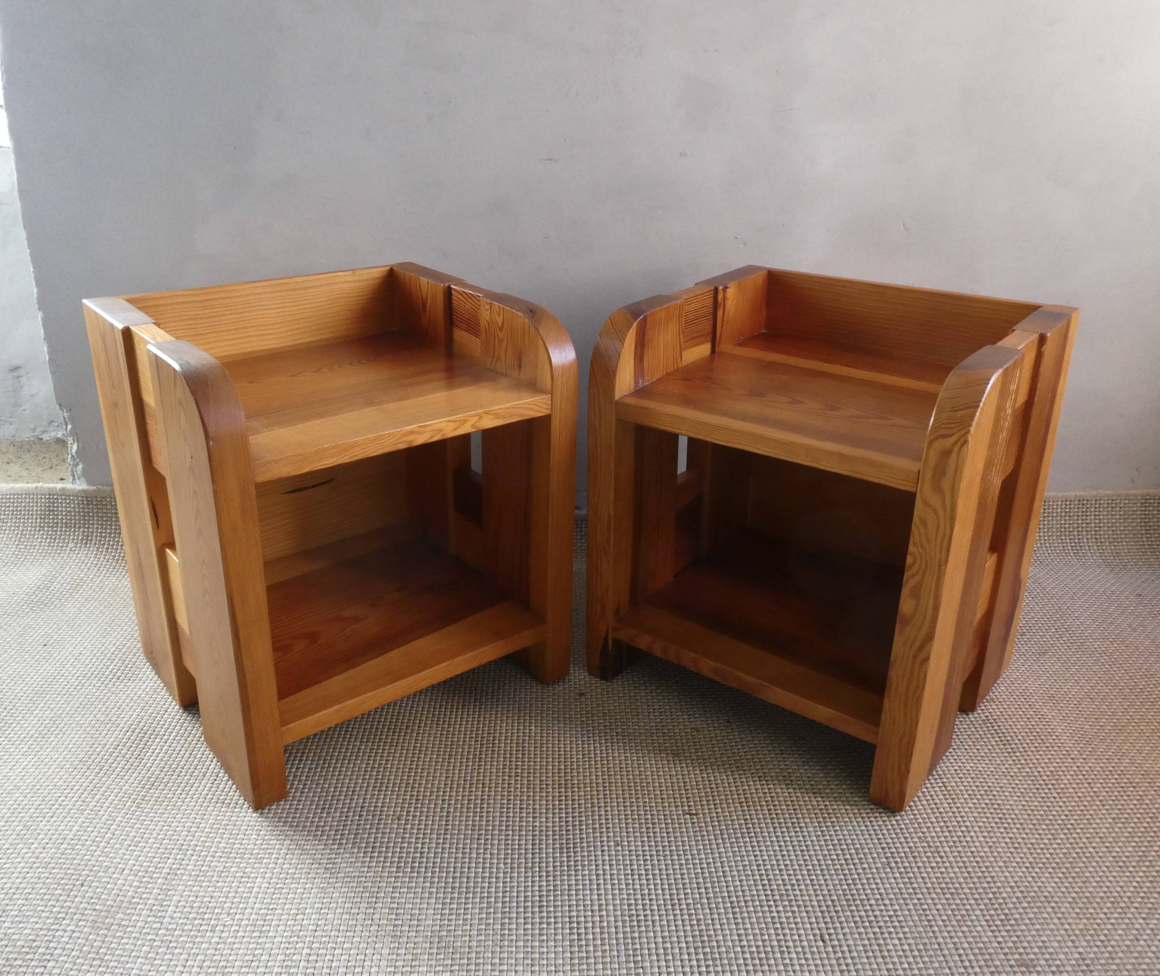 Pair of solid pine bedside tables
