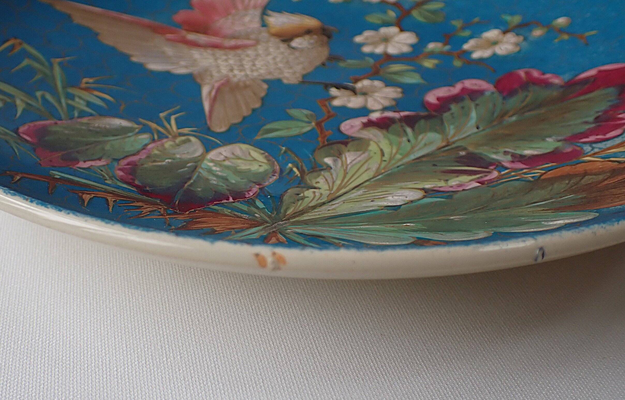 Exotic bird plate late 19th century - B & Cie Creil & Montereau