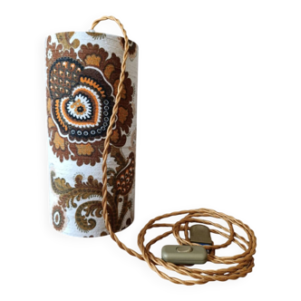 Vintage portable lamp with authentic seventies floral linen fabric.