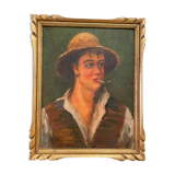 Old painting portrait of a man with a cigarette