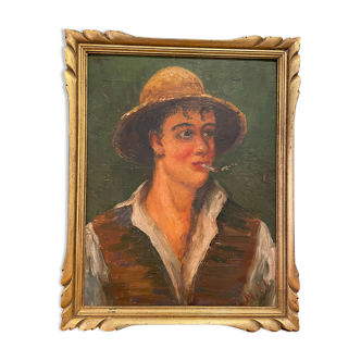 Old painting portrait of a man with a cigarette