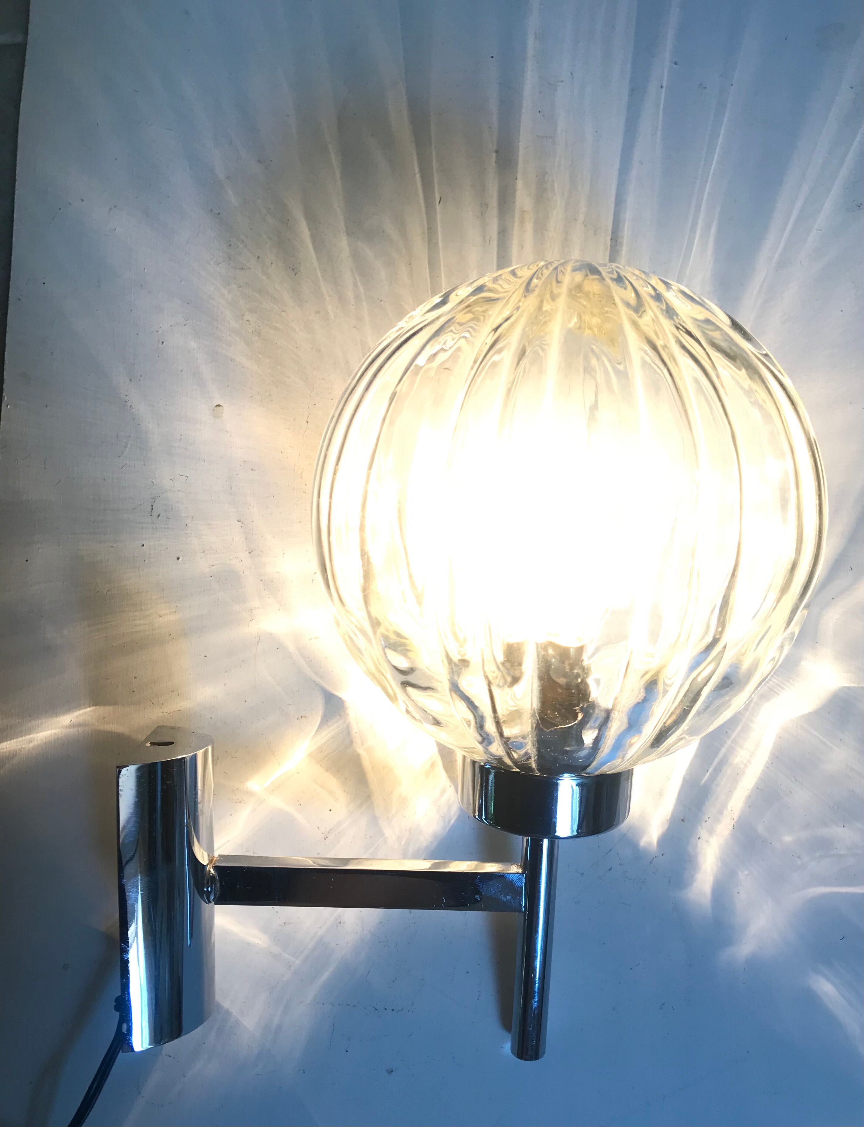 Chrome and vintage glass sconce