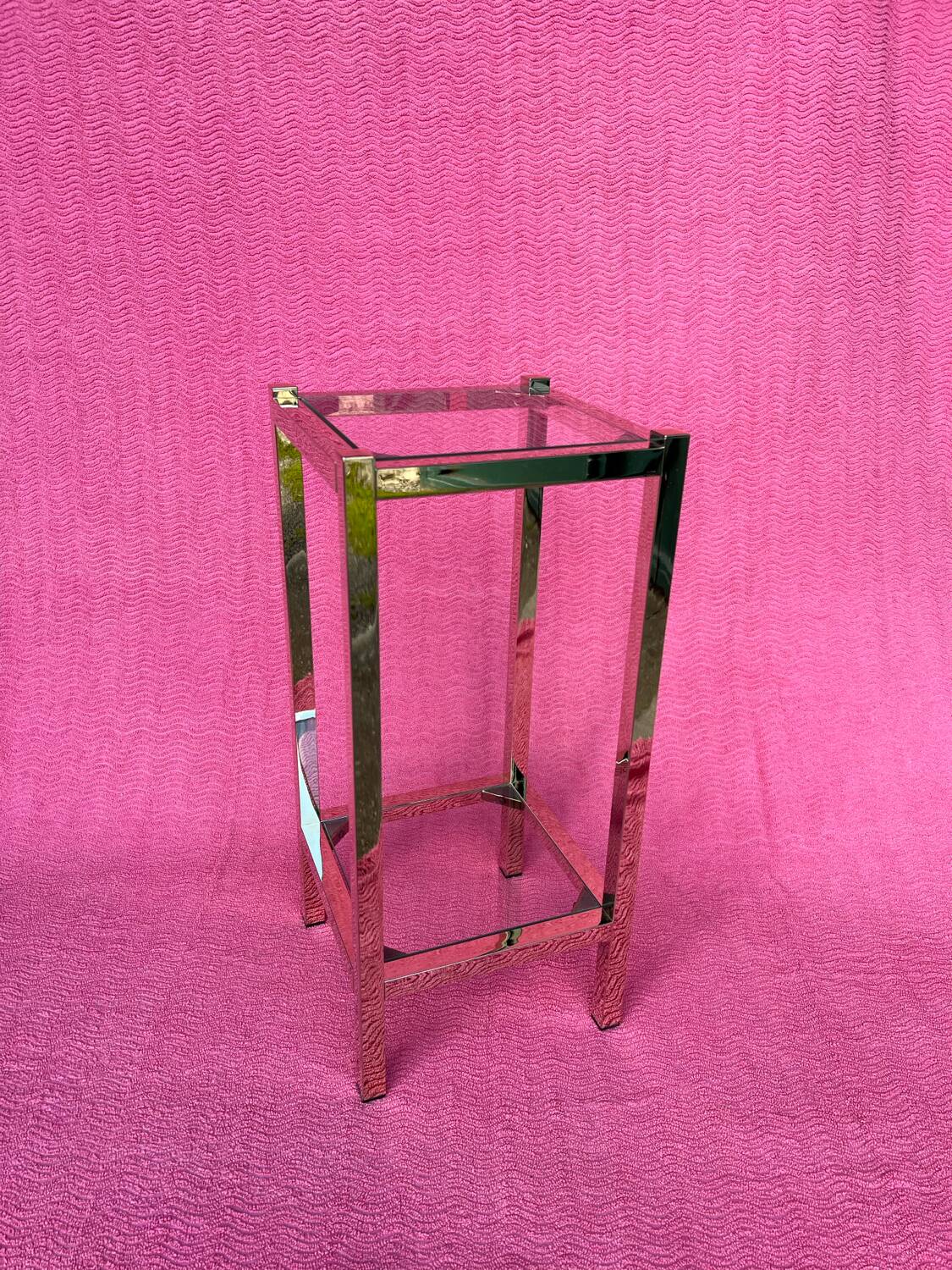 VINTAGE 1970 COFFEE TABLE SQUARE GOLD BRIGHT TUBE SQUARE 2 PLATTERS