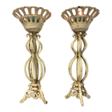 Pair of candlesticks patinated cast iron renaissance design
