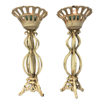 Pair of candlesticks patinated cast iron renaissance design