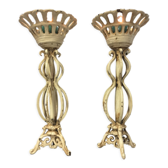 Pair of candlesticks patinated cast iron renaissance design