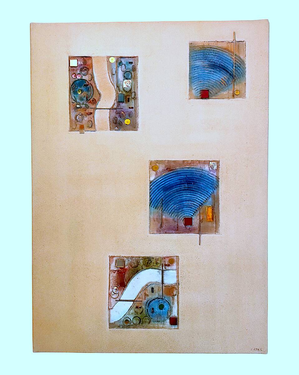 3 Tableaux M ELHAIK (Martine, 1962) Technique mixte toiles Compo abstraites