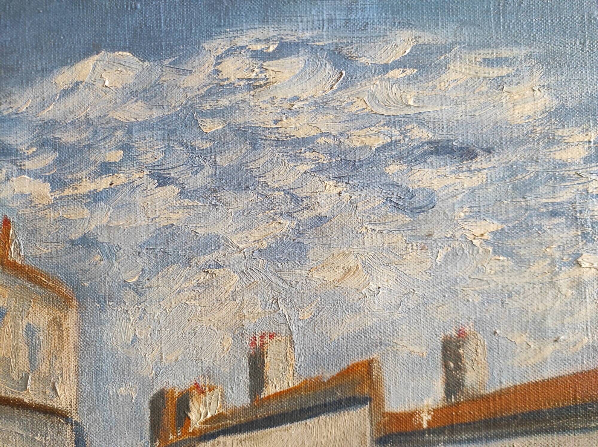 French vintage oil painting, signed Hollan, 1964