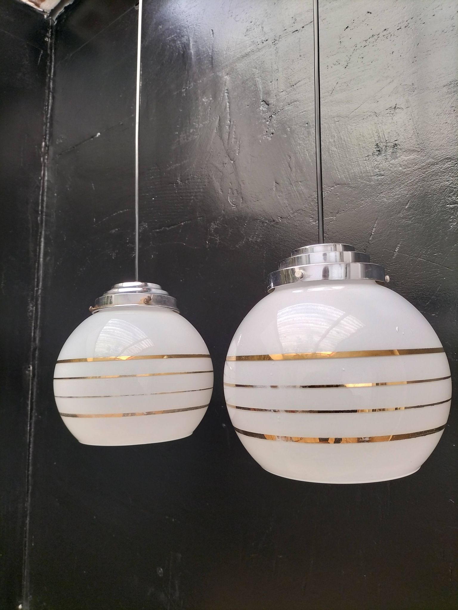 Pair of opaline pendant lights