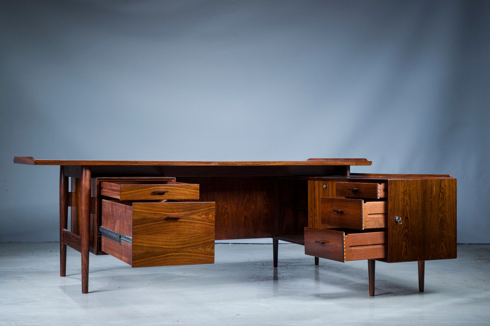 Executive Desk with Sideboard in Rosewood by Arne Vodder for Sibast Møbelfabrik, Denmark, 1950s