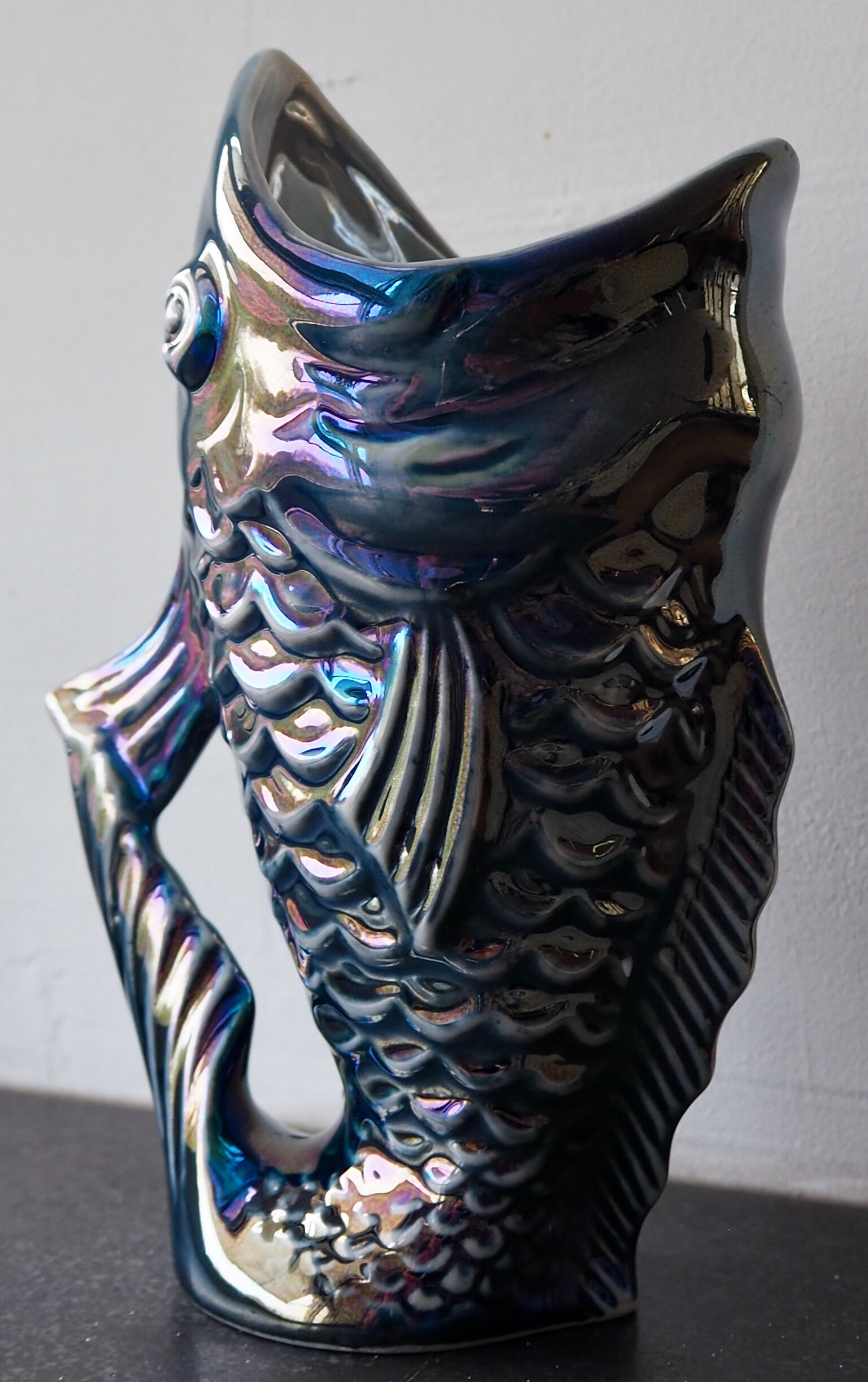 Blue lustre porcelain fish jug